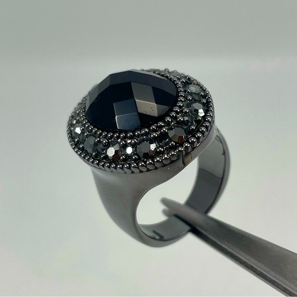Retired Premier Designs "Black Tie" Black Cubic Zirconia Ring, Size 8